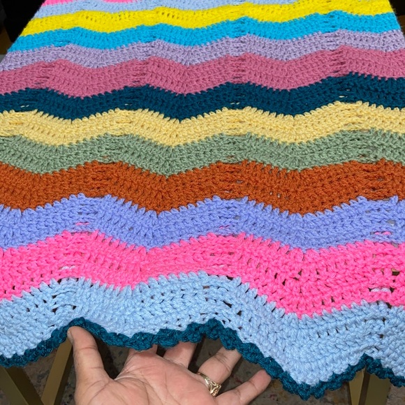 Handmade Crochet Ripple Stripe Lap Blanket Size 54"x43" Vintage Look Blanket - Picture 6 of 17